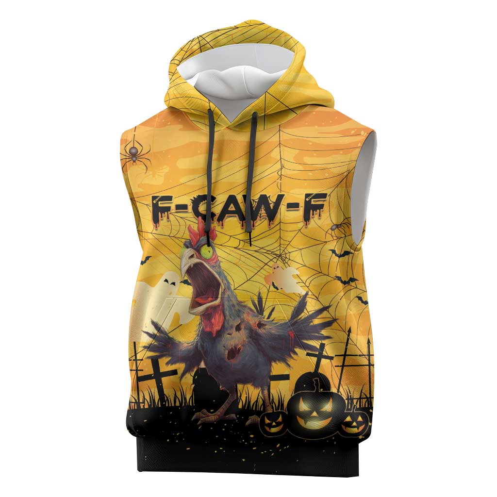 Personalized Funny Halloween Zombie Chicken Sleeveless Hoodie F’Caw Scary Poultry - Wonder Print Shop
