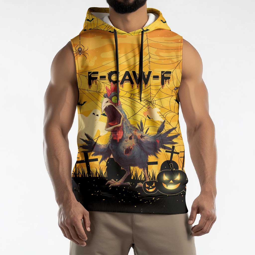 Personalized Funny Halloween Zombie Chicken Sleeveless Hoodie F’Caw Scary Poultry - Wonder Print Shop