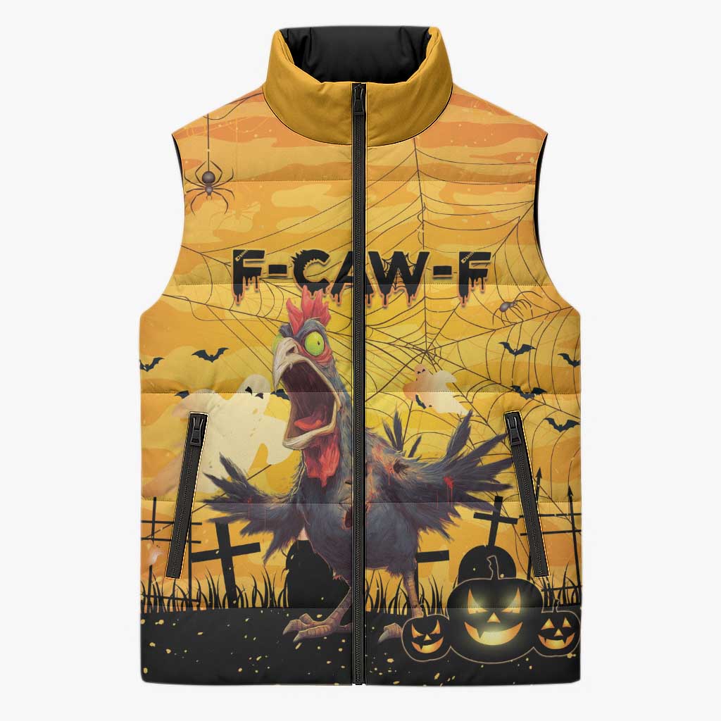 Personalized Funny Halloween Zombie Chicken Sleeveless Puffer Jacket F’Caw Scary Poultry - Wonder Print Shop