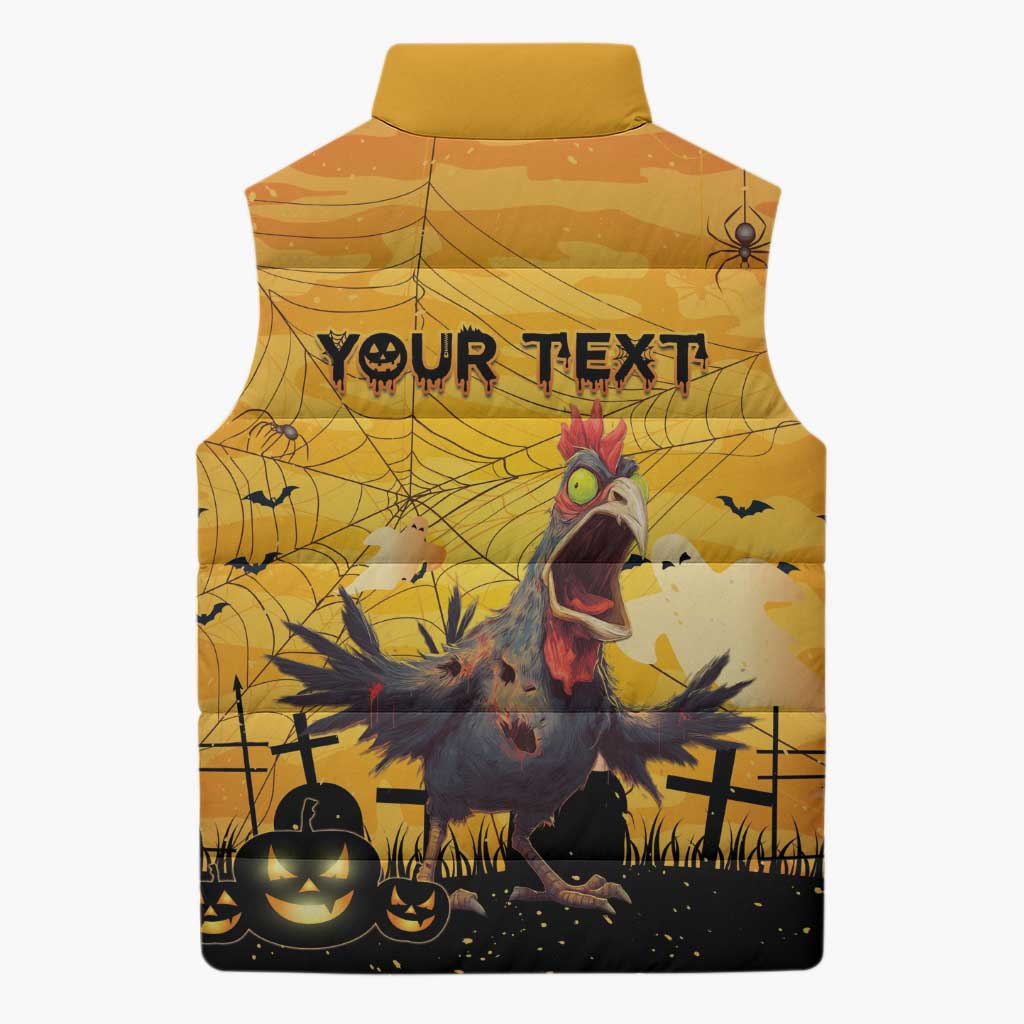 Personalized Funny Halloween Zombie Chicken Sleeveless Puffer Jacket F’Caw Scary Poultry - Wonder Print Shop