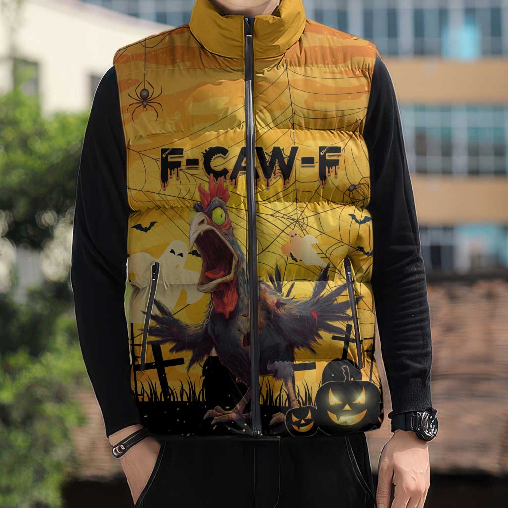 Personalized Funny Halloween Zombie Chicken Sleeveless Puffer Jacket F’Caw Scary Poultry - Wonder Print Shop
