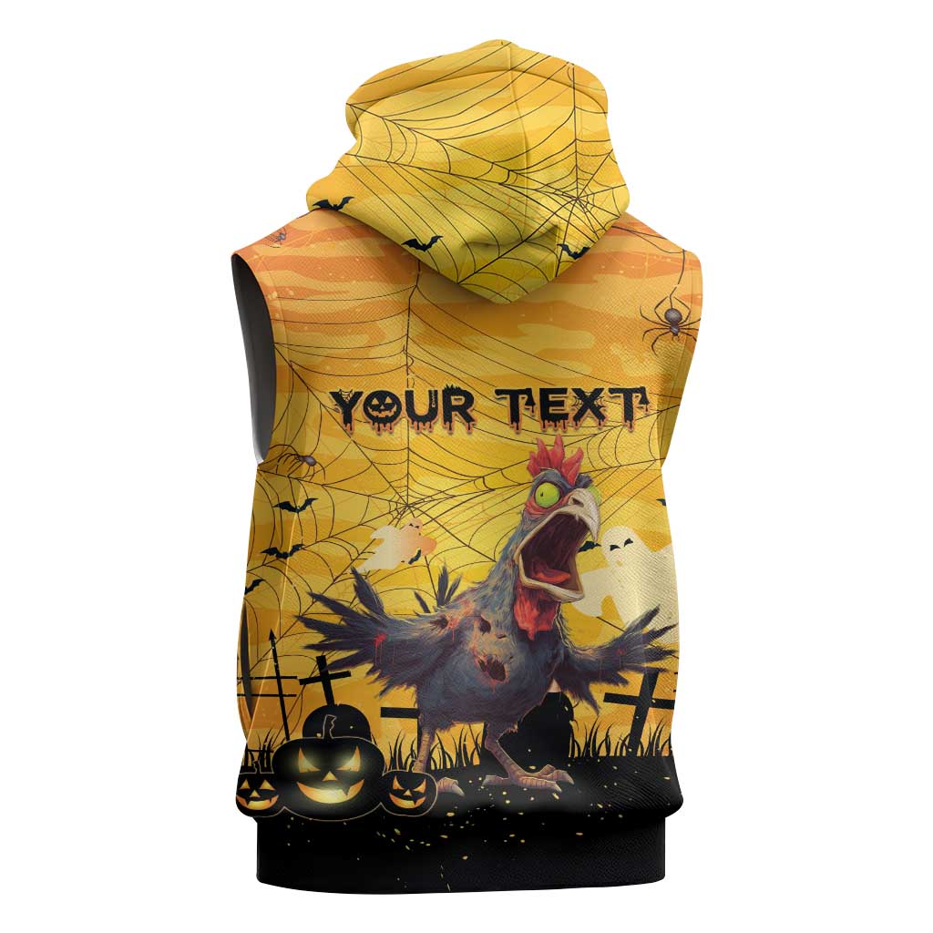 Personalized Funny Halloween Zombie Chicken Sleeveless Zip Hoodie F’Caw Scary Poultry - Wonder Print Shop
