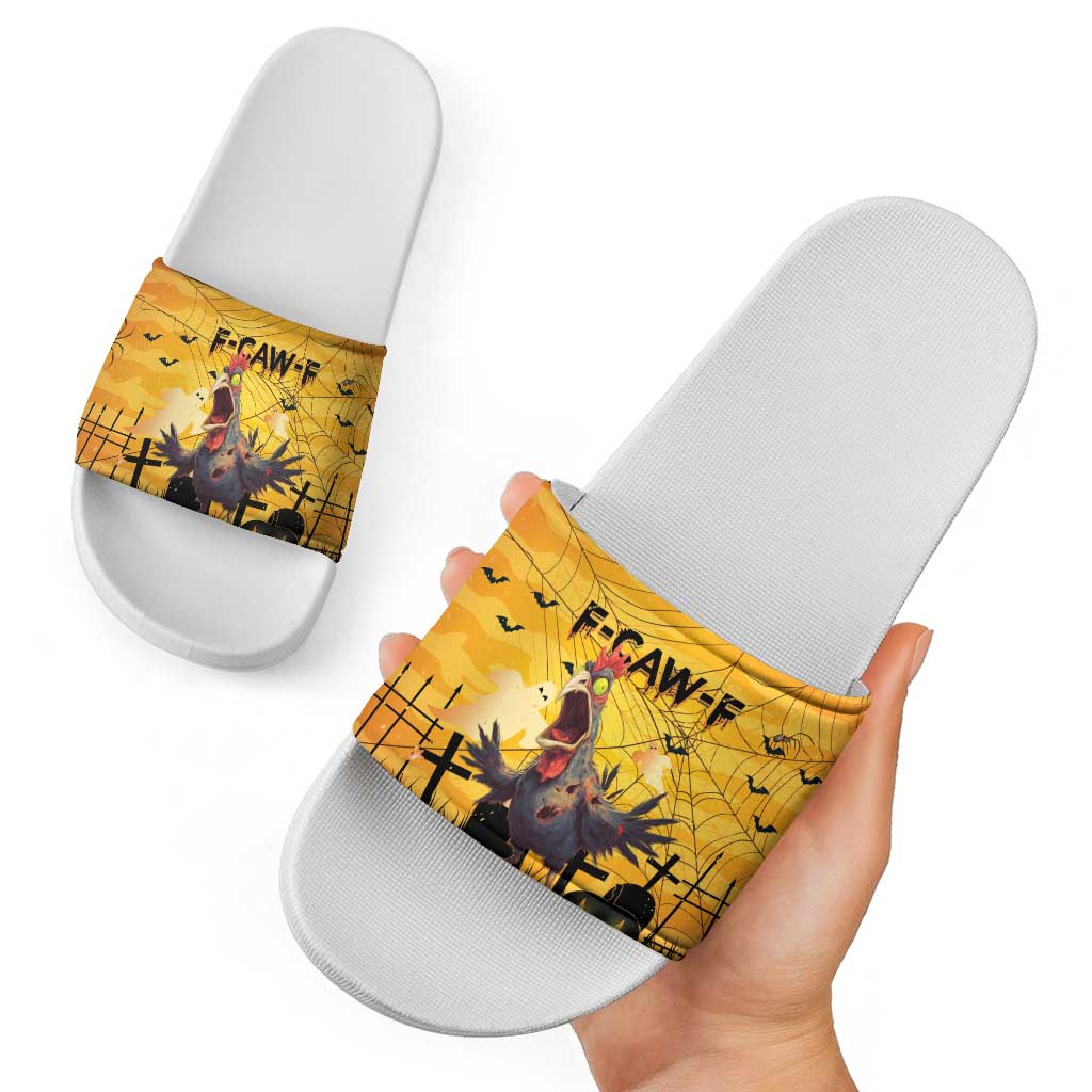 Funny Halloween Zombie Chicken Slide Sandals F’Caw Scary Poultry - Wonder Print Shop