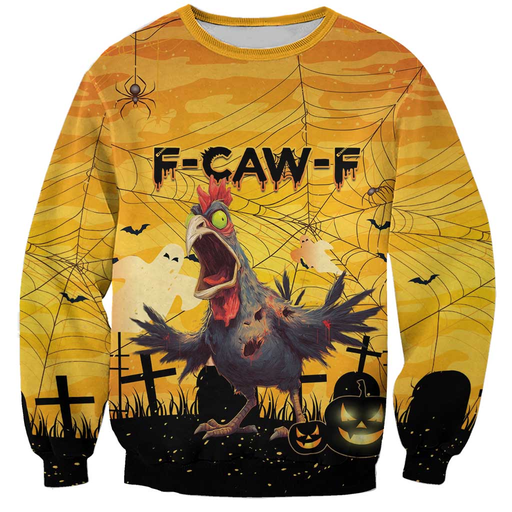 Personalized Funny Halloween Zombie Chicken Sweatshirt F’Caw Scary Poultry - Wonder Print Shop