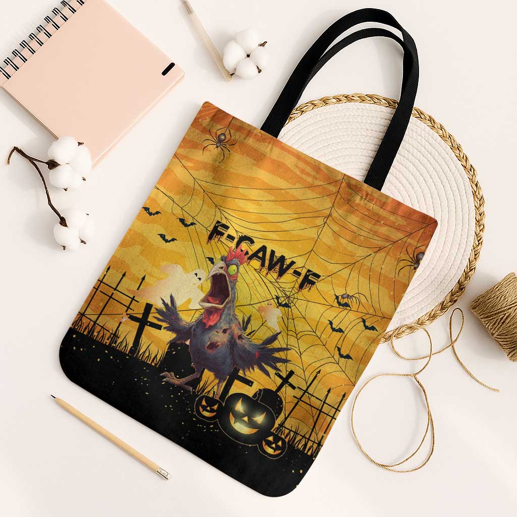 Funny Halloween Zombie Chicken Tote Bag F’Caw Scary Poultry - Wonder Print Shop