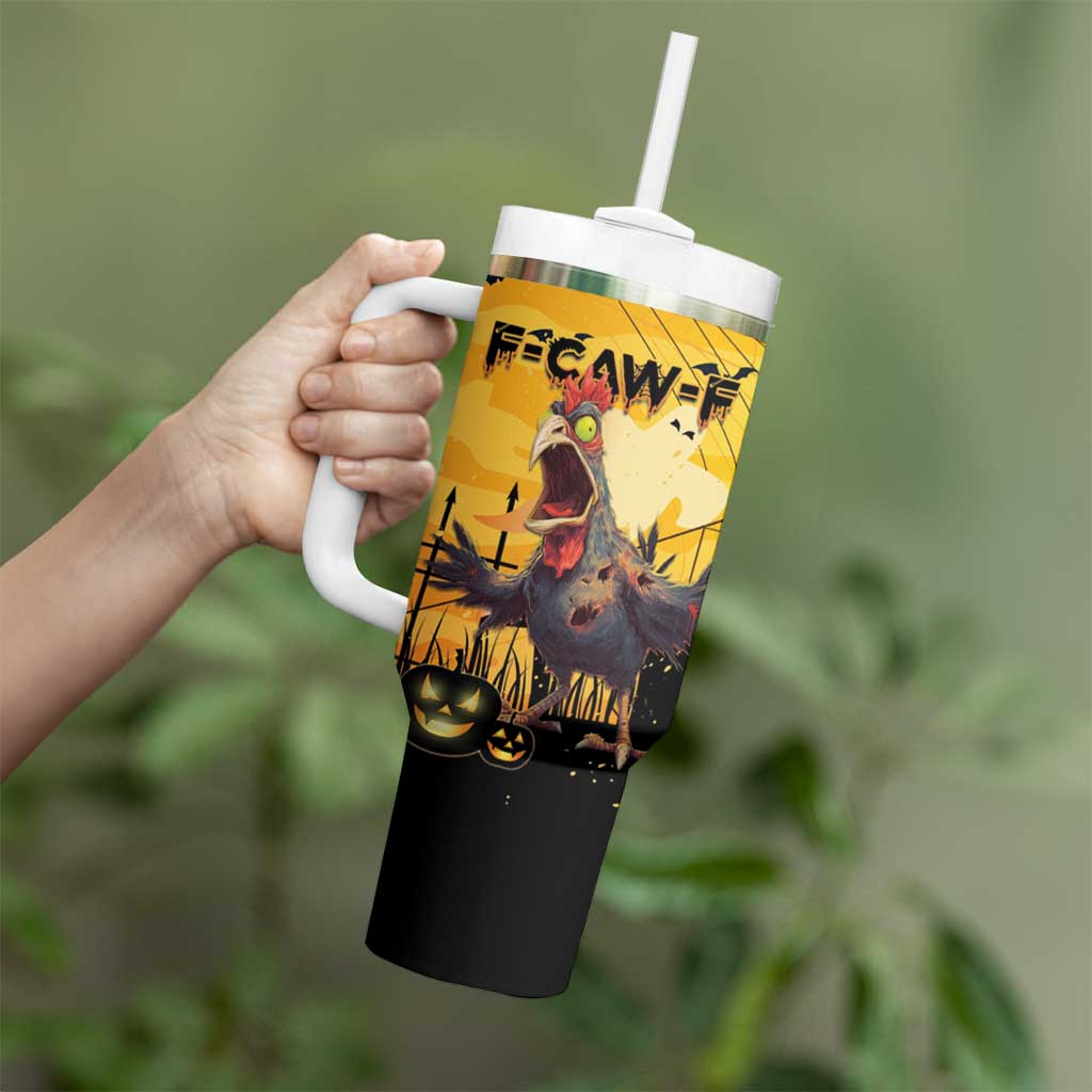 Personalized Funny Halloween Zombie Chicken Tumbler With Handle F’Caw Scary Poultry - Wonder Print Shop
