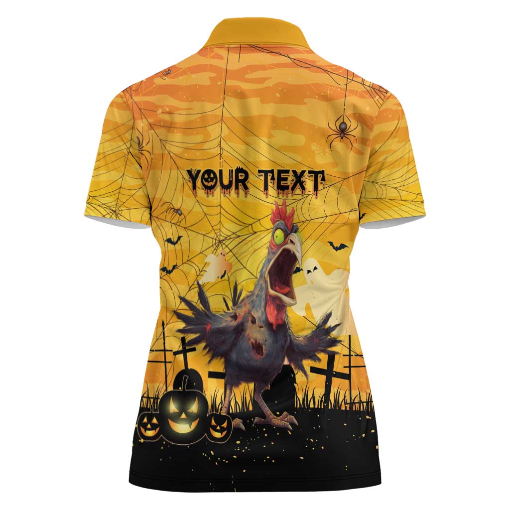 Personalized Funny Halloween Zombie Chicken Women Polo Shirt F’Caw Scary Poultry - Wonder Print Shop