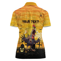 Personalized Funny Halloween Zombie Chicken Women Polo Shirt F’Caw Scary Poultry - Wonder Print Shop