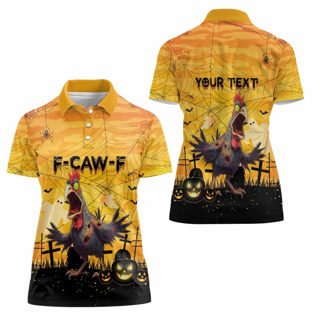 Personalized Funny Halloween Zombie Chicken Women Polo Shirt F’Caw Scary Poultry - Wonder Print Shop