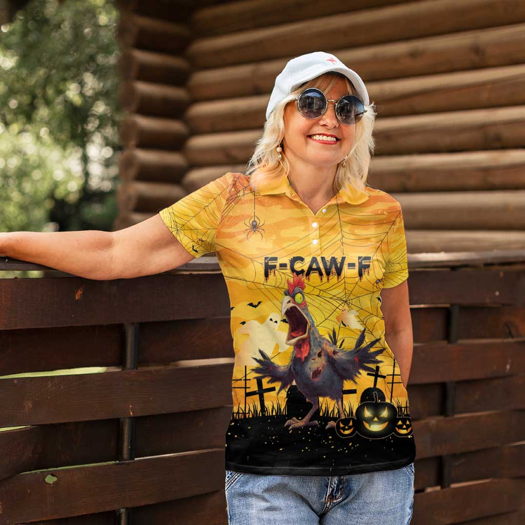 Personalized Funny Halloween Zombie Chicken Women Polo Shirt F’Caw Scary Poultry - Wonder Print Shop