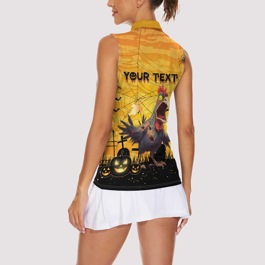 Personalized Funny Halloween Zombie Chicken Women Sleeveless Polo Shirt F’Caw Scary Poultry - Wonder Print Shop