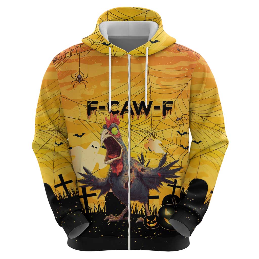 Personalized Funny Halloween Zombie Chicken Zip Hoodie F’Caw Scary Poultry - Wonder Print Shop