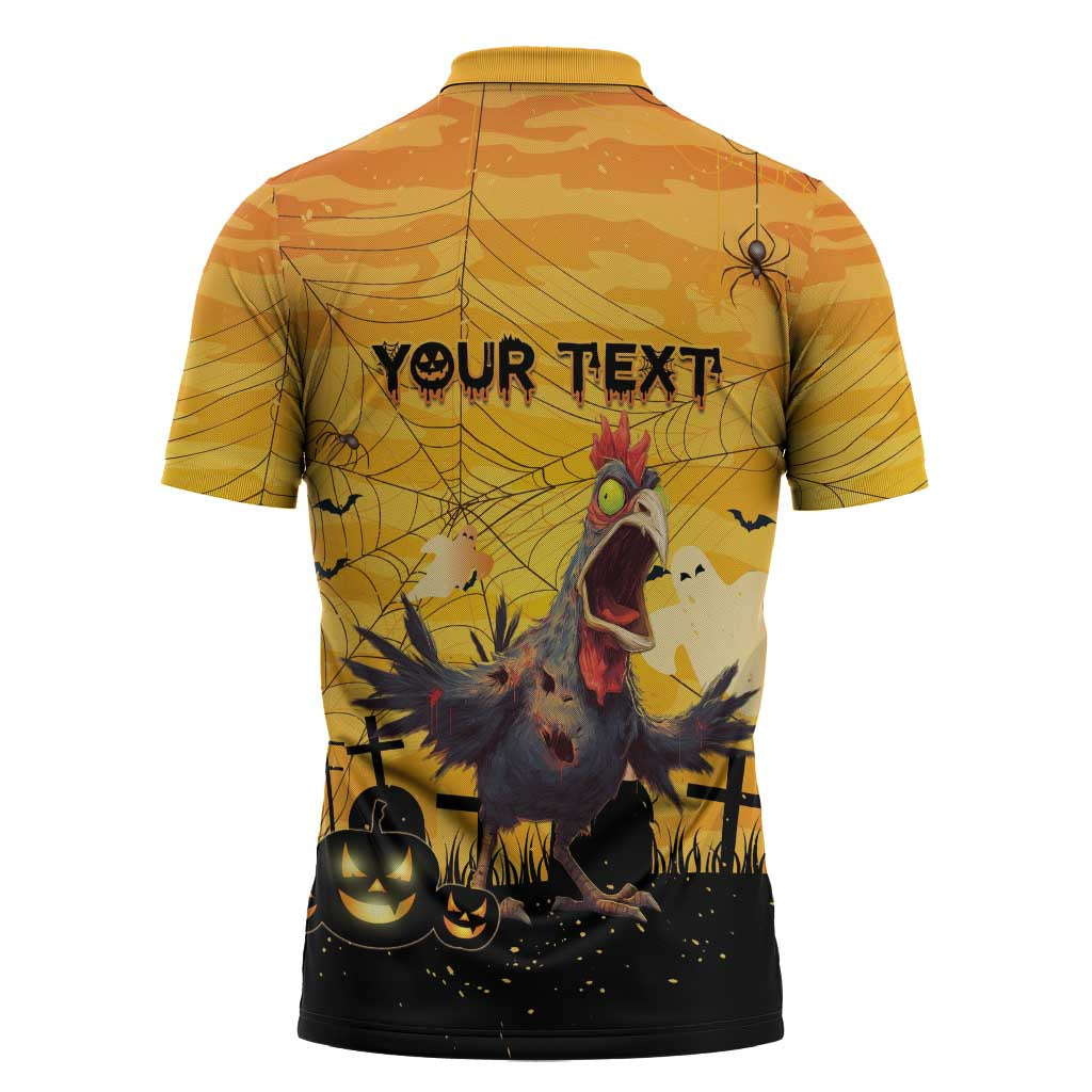 Personalized Funny Halloween Zombie Chicken Zipper Polo Shirt F’Caw Scary Poultry - Wonder Print Shop