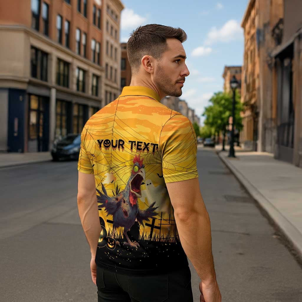 Personalized Funny Halloween Zombie Chicken Zipper Polo Shirt F’Caw Scary Poultry - Wonder Print Shop