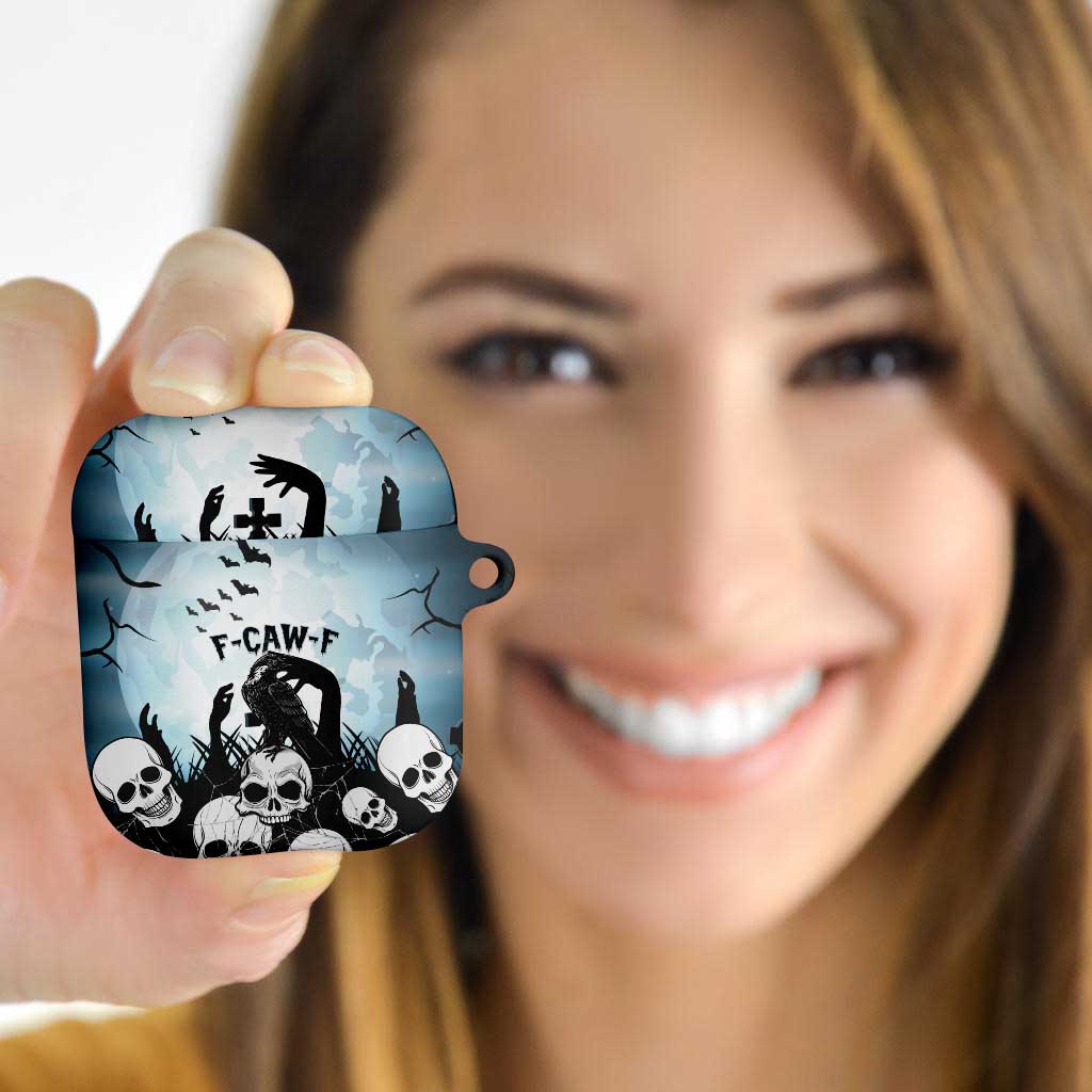 Funny Halloween F’Caw Raven AirPods Case Black Bird Crow With Skulls - Wonder Print Shop
