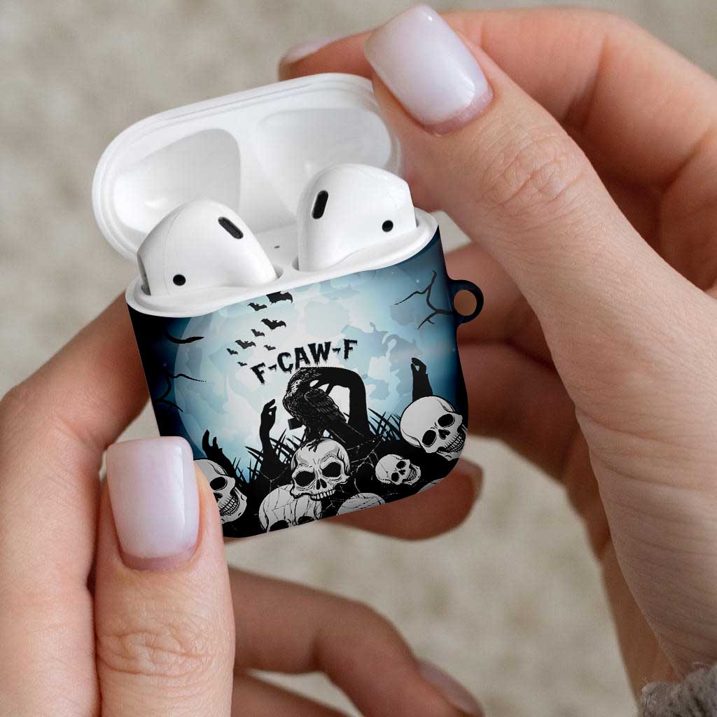 Funny Halloween F’Caw Raven AirPods Case Black Bird Crow With Skulls - Wonder Print Shop