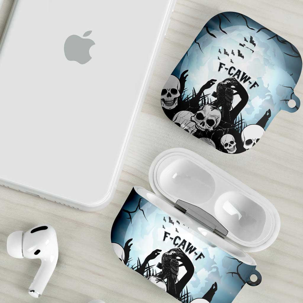 Funny Halloween F’Caw Raven AirPods Case Black Bird Crow With Skulls - Wonder Print Shop