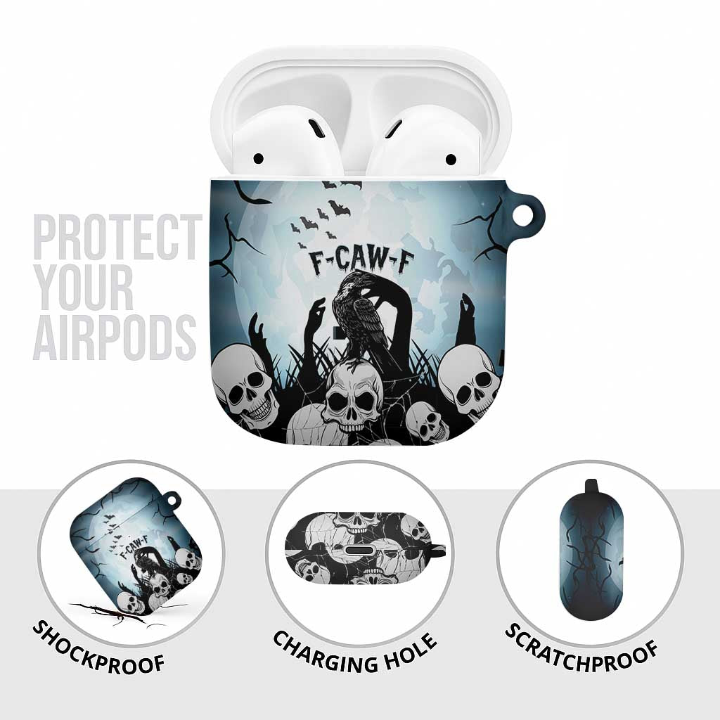 Funny Halloween F’Caw Raven AirPods Case Black Bird Crow With Skulls - Wonder Print Shop