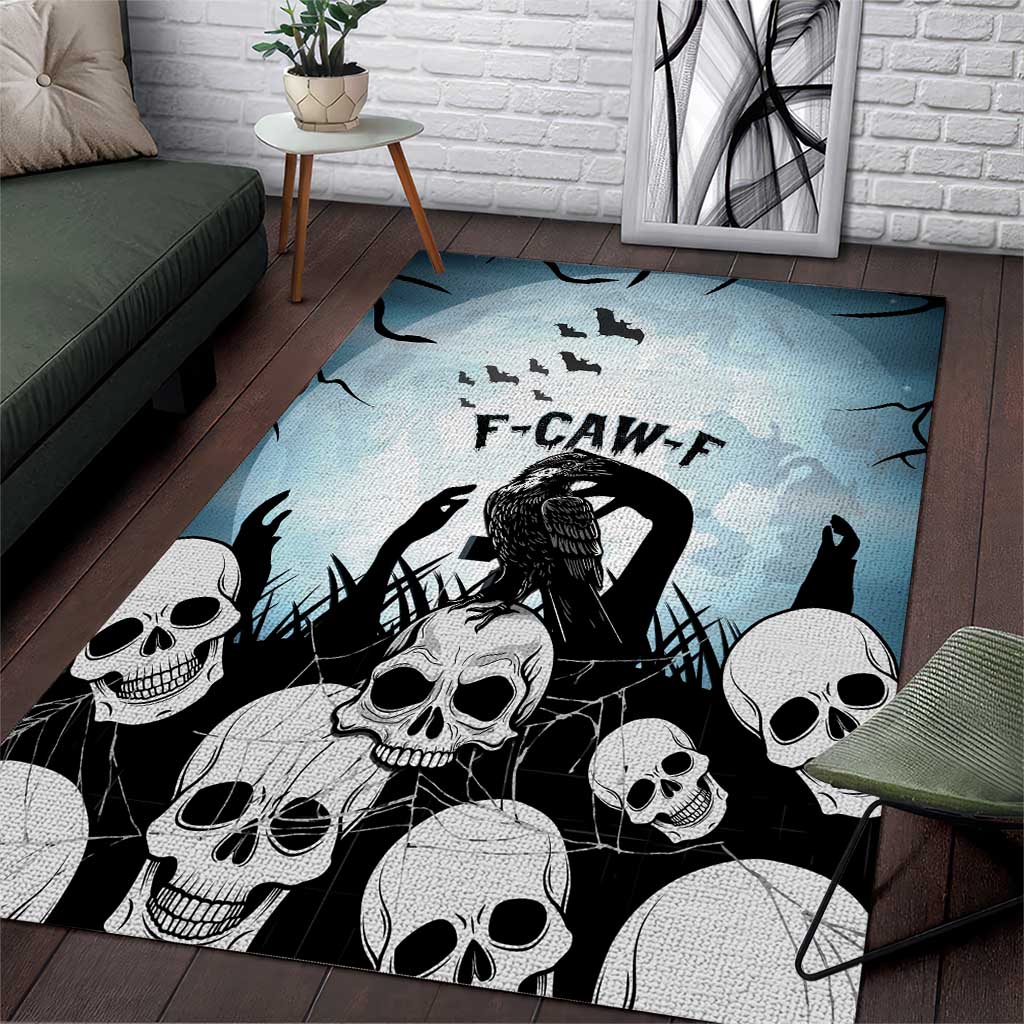 Funny Halloween F’Caw Raven Area Rug Black Bird Crow With Skulls - Wonder Print Shop