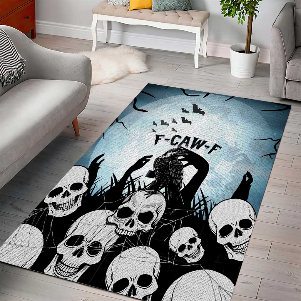 Funny Halloween F’Caw Raven Area Rug Black Bird Crow With Skulls - Wonder Print Shop