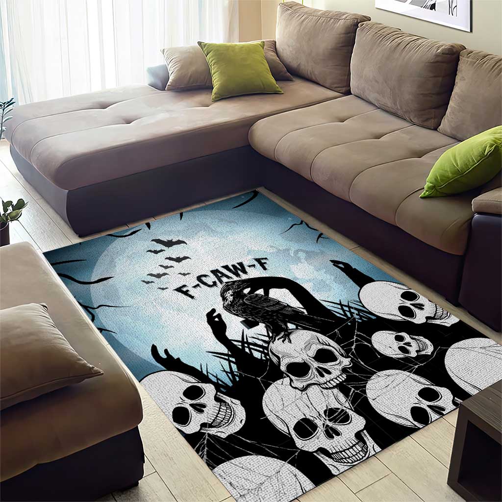 Funny Halloween F’Caw Raven Area Rug Black Bird Crow With Skulls - Wonder Print Shop