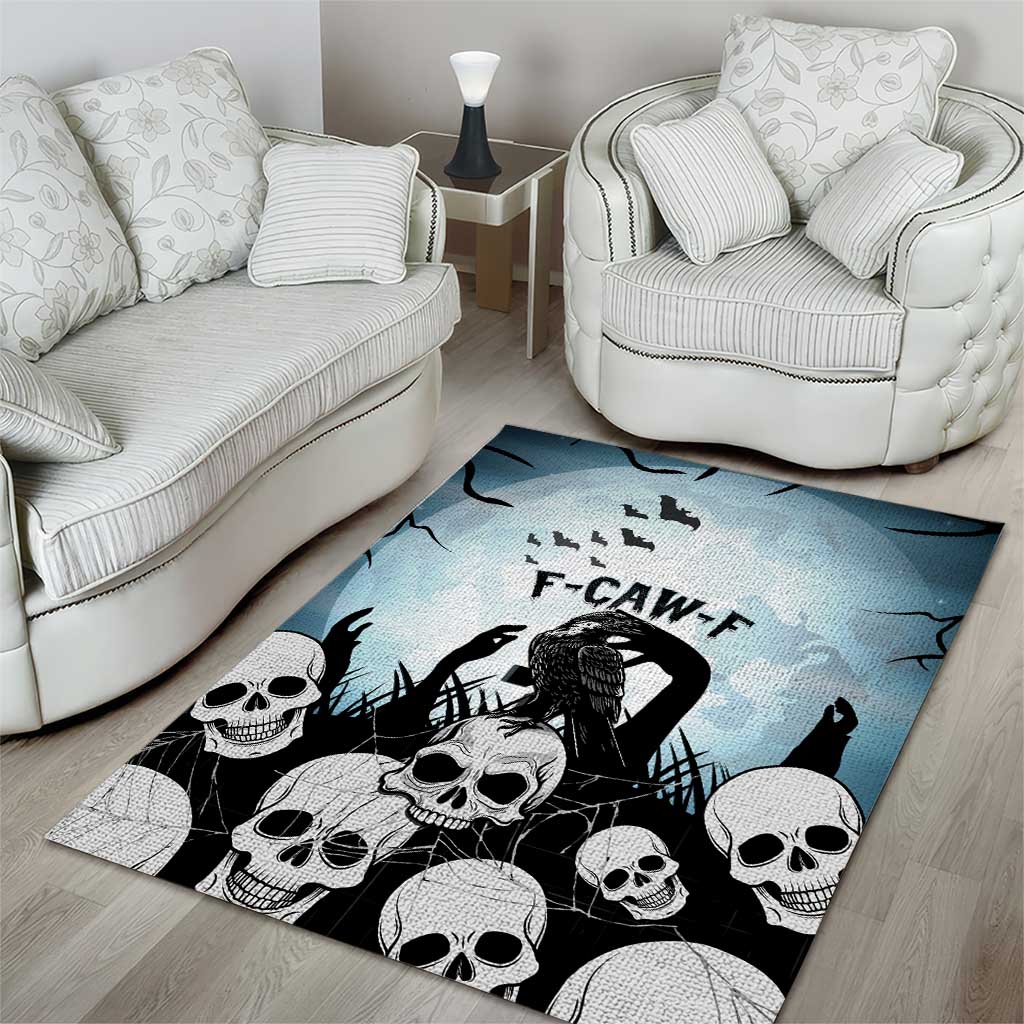 Funny Halloween F’Caw Raven Area Rug Black Bird Crow With Skulls - Wonder Print Shop