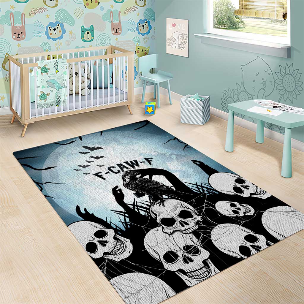 Funny Halloween F’Caw Raven Area Rug Black Bird Crow With Skulls - Wonder Print Shop