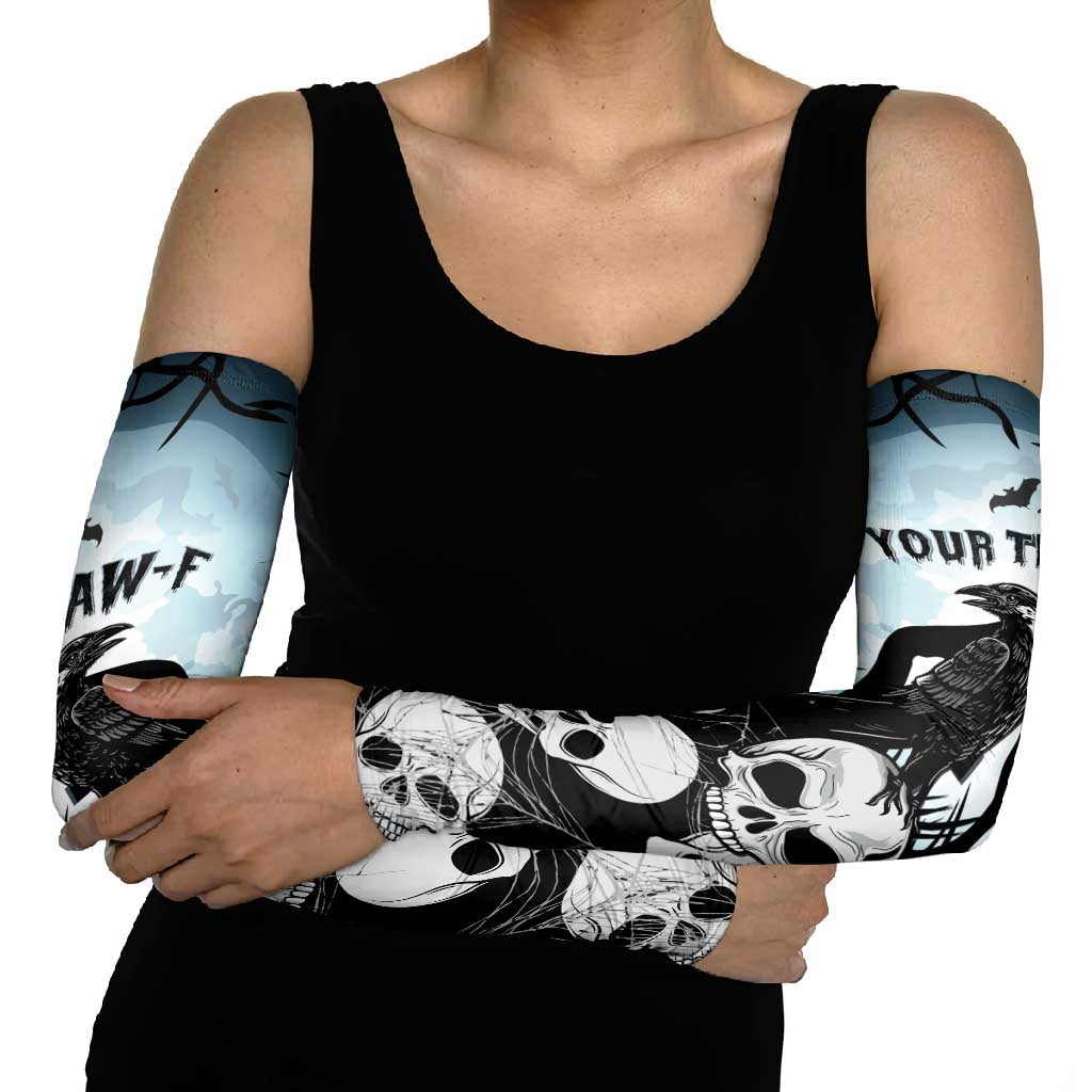 Personalized Funny Halloween F’Caw Raven Arm Sleeves Black Bird Crow With Skulls - Wonder Print Shop