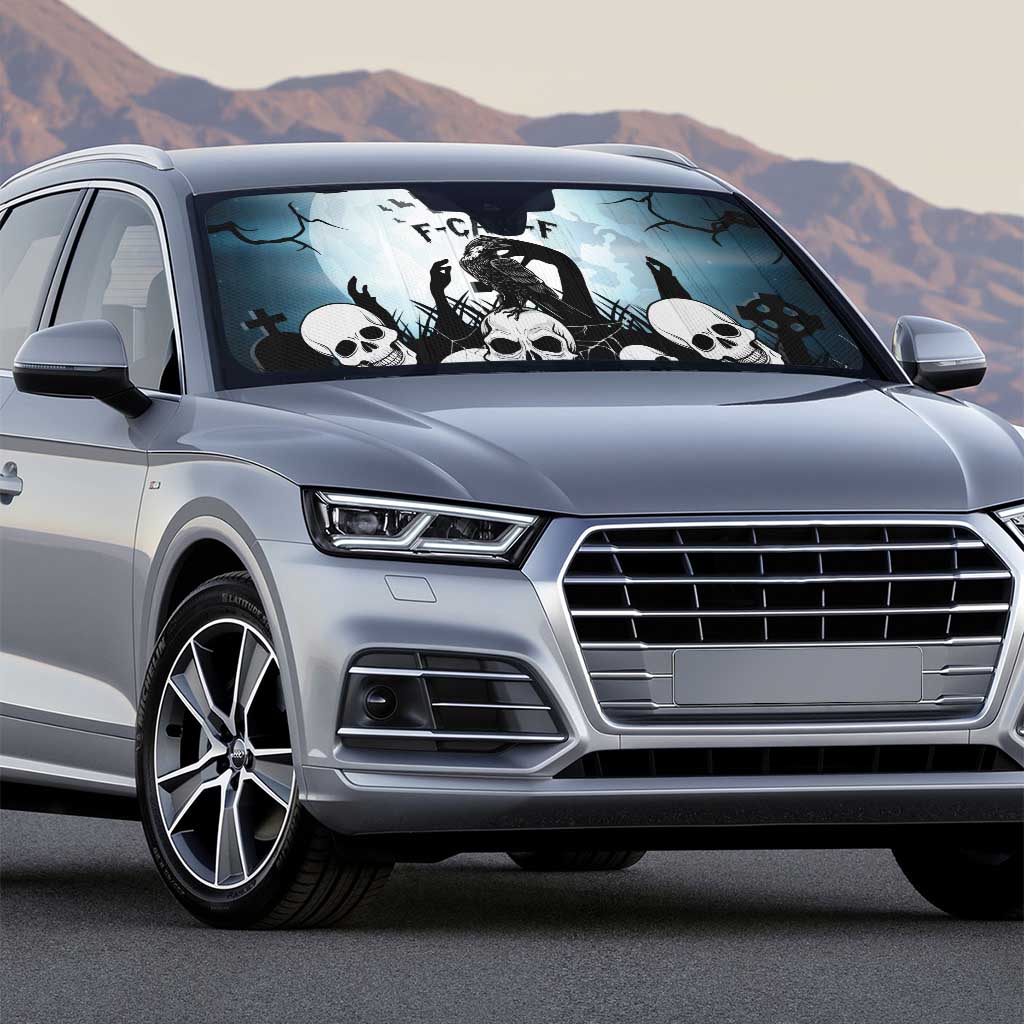 Funny Halloween F’Caw Raven Auto Sun Shade Black Bird Crow With Skulls - Wonder Print Shop