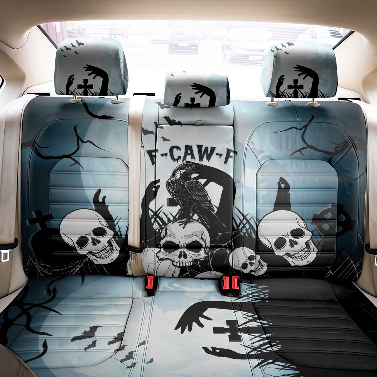 Funny Halloween F’Caw Raven Back Car Seat Cover Black Bird Crow With Skulls - Wonder Print Shop