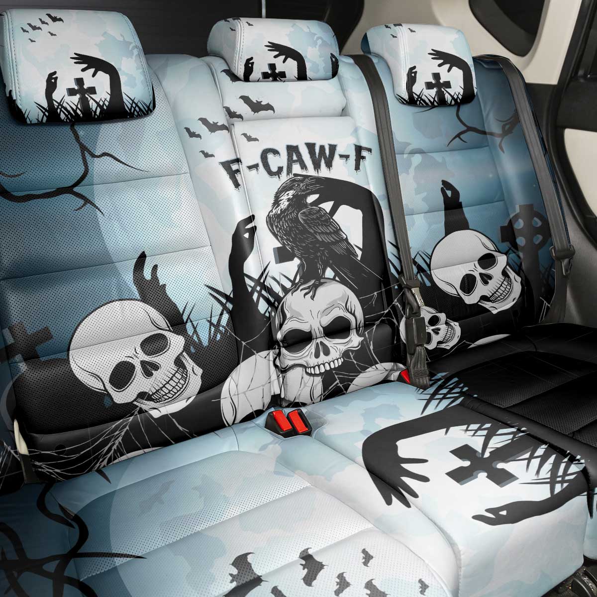 Funny Halloween F’Caw Raven Back Car Seat Cover Black Bird Crow With Skulls - Wonder Print Shop