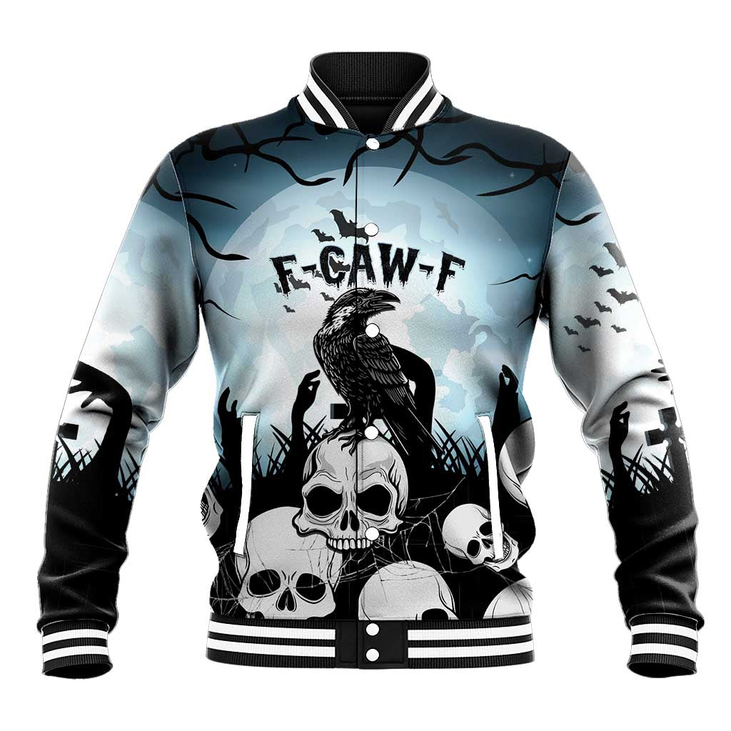 Personalized Funny Halloween F’Caw Raven Baseball Jacket Black Bird Crow With Skulls - Wonder Print Shop
