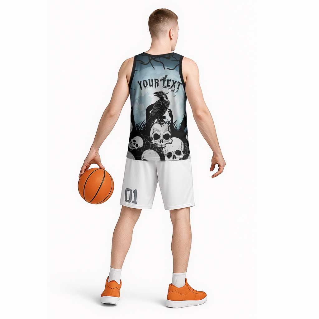 Personalized Funny Halloween F’Caw Raven Basketball Jersey Black Bird Crow With Skulls - Wonder Print Shop