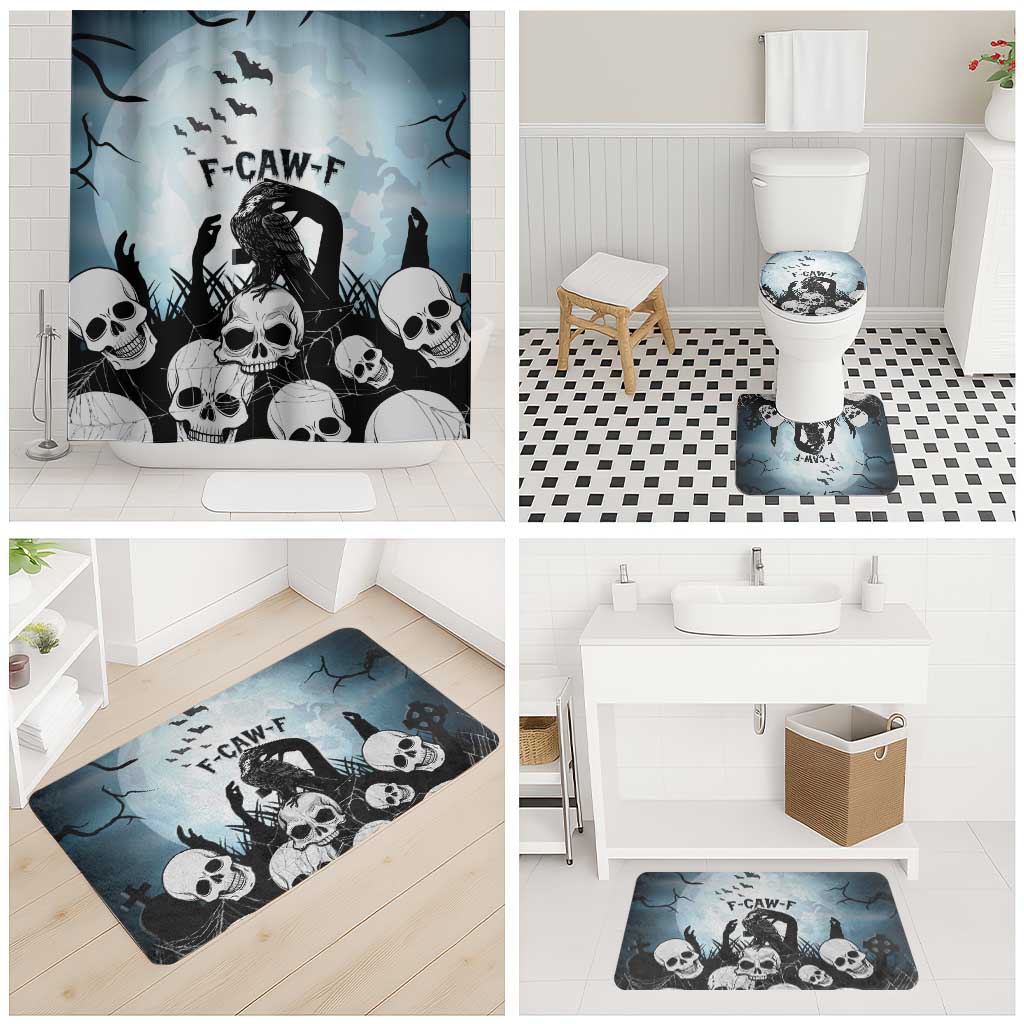 Funny Halloween F’Caw Raven Bathroom Set Black Bird Crow With Skulls - Wonder Print Shop