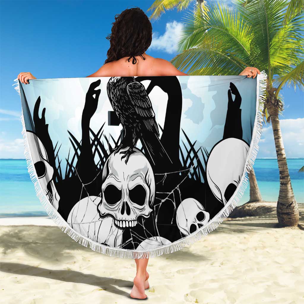 Funny Halloween F’Caw Raven Beach Blanket Black Bird Crow With Skulls - Wonder Print Shop