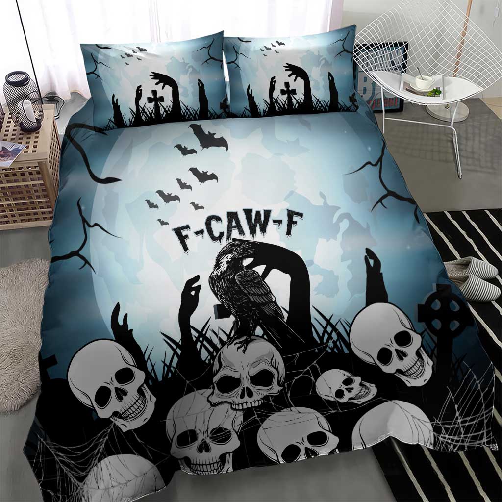 Funny Halloween F’Caw Raven Bedding Set Black Bird Crow With Skulls - Wonder Print Shop