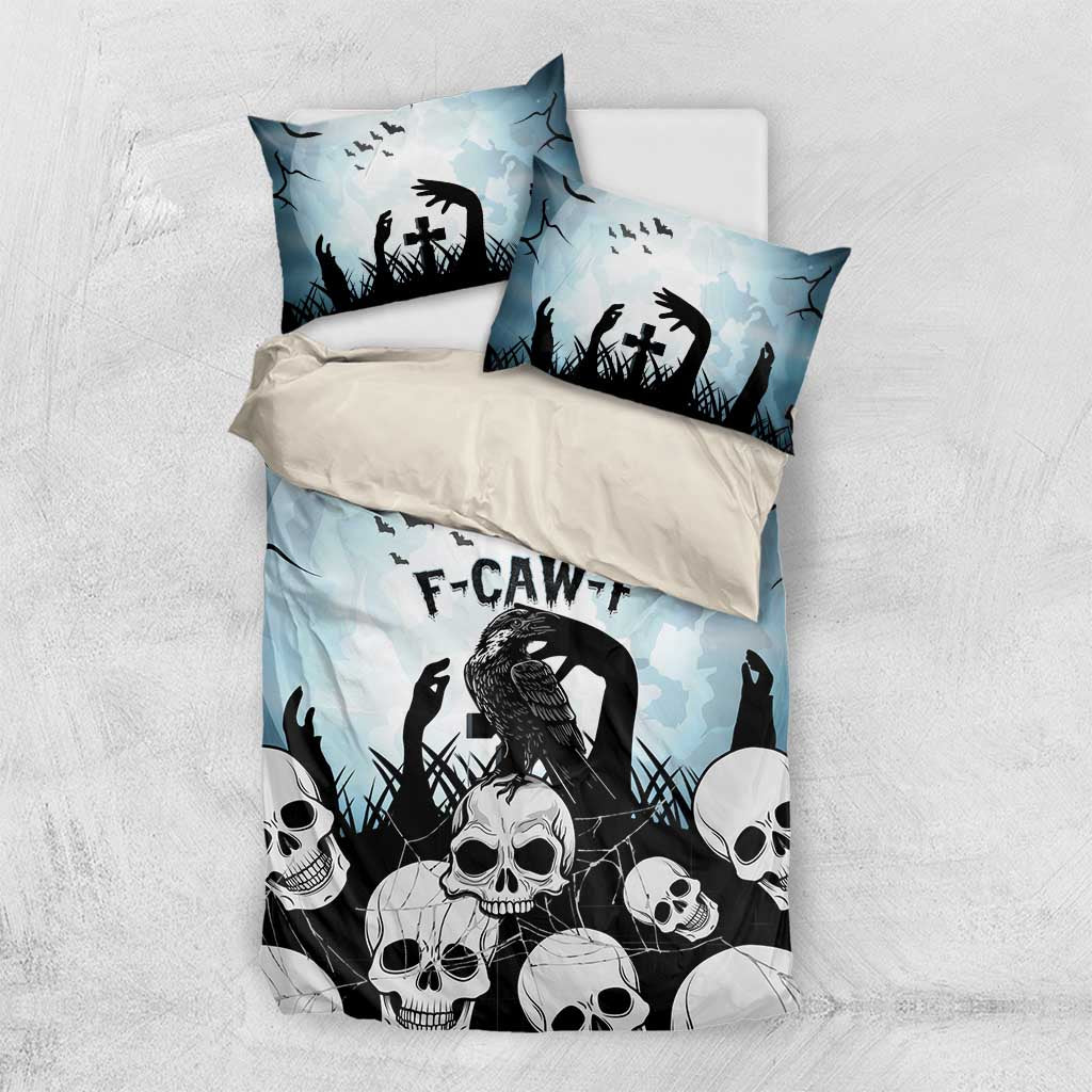 Funny Halloween F’Caw Raven Bedding Set Black Bird Crow With Skulls - Wonder Print Shop