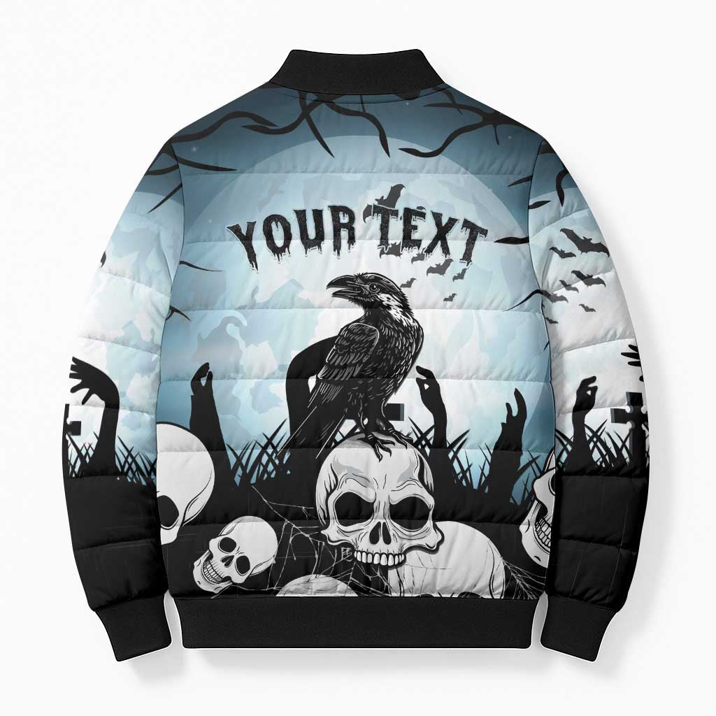 Personalized Funny Halloween F’Caw Raven Bomber Puffer Jacket Black Bird Crow With Skulls - Wonder Print Shop