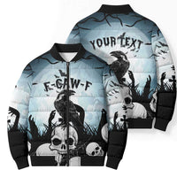 Personalized Funny Halloween F’Caw Raven Bomber Puffer Jacket Black Bird Crow With Skulls - Wonder Print Shop