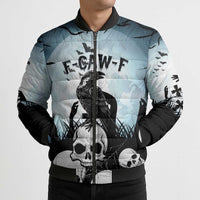 Personalized Funny Halloween F’Caw Raven Bomber Puffer Jacket Black Bird Crow With Skulls - Wonder Print Shop