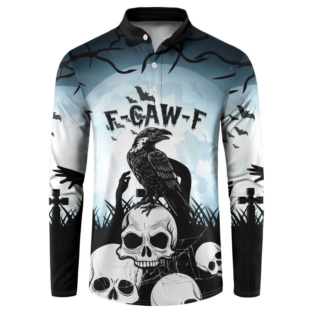 Personalized Funny Halloween F’Caw Raven Button Sweatshirt Black Bird Crow With Skulls - Wonder Print Shop