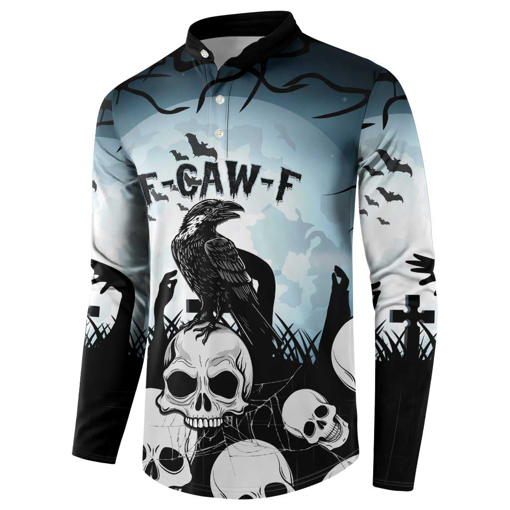 Personalized Funny Halloween F’Caw Raven Button Sweatshirt Black Bird Crow With Skulls - Wonder Print Shop