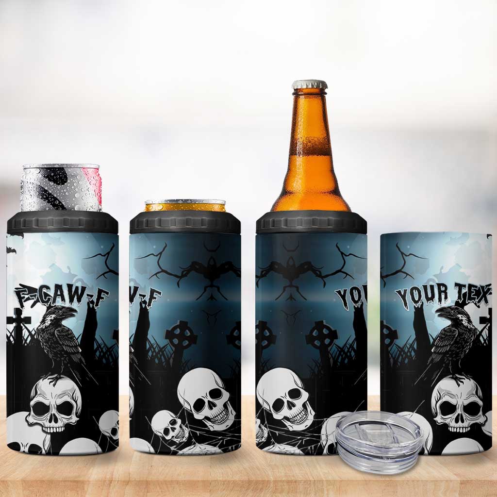 Personalized Funny Halloween F’Caw Raven 4 in 1 Can Cooler Tumbler Black Bird Crow With Skulls - Wonder Print Shop