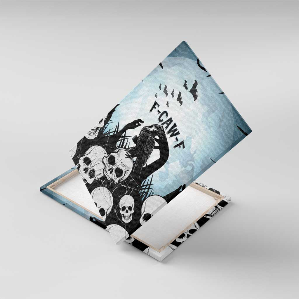 Funny Halloween F’Caw Raven Canvas Wall Art Black Bird Crow With Skulls - Wonder Print Shop