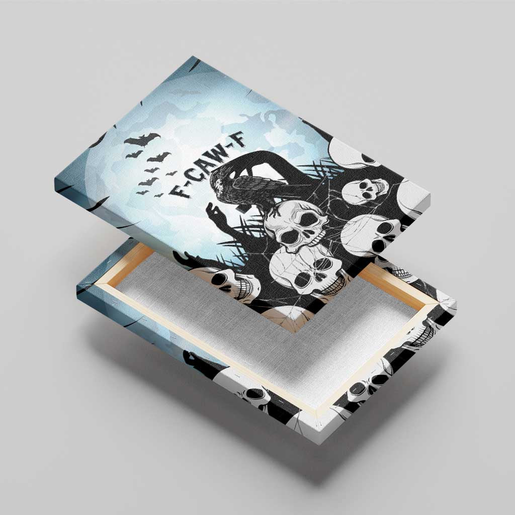 Funny Halloween F’Caw Raven Canvas Wall Art Black Bird Crow With Skulls - Wonder Print Shop