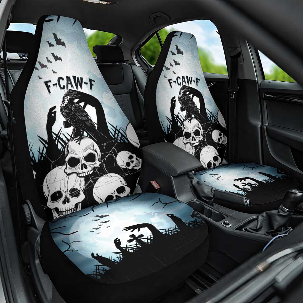 Funny Halloween F’Caw Raven Car Seat Cover Black Bird Crow With Skulls - Wonder Print Shop
