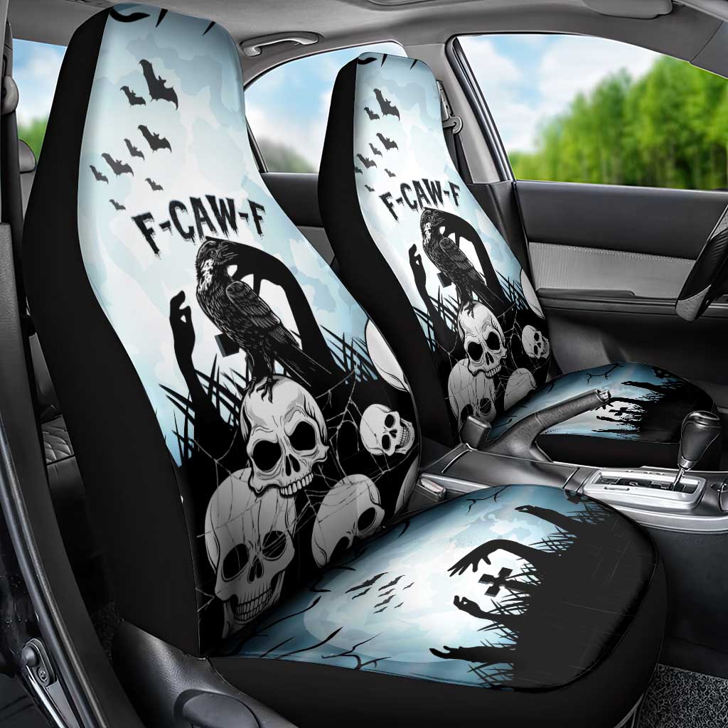 Funny Halloween F’Caw Raven Car Seat Cover Black Bird Crow With Skulls - Wonder Print Shop