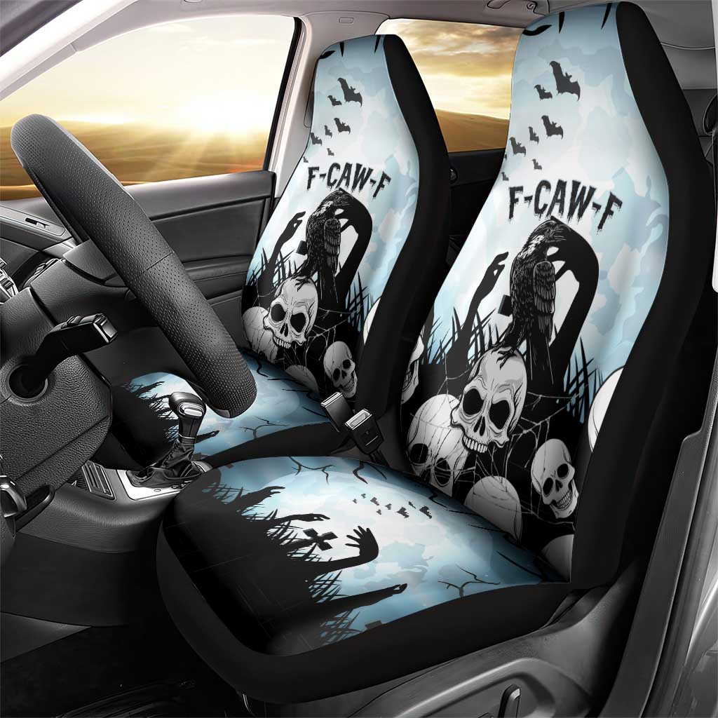Funny Halloween F’Caw Raven Car Seat Cover Black Bird Crow With Skulls - Wonder Print Shop