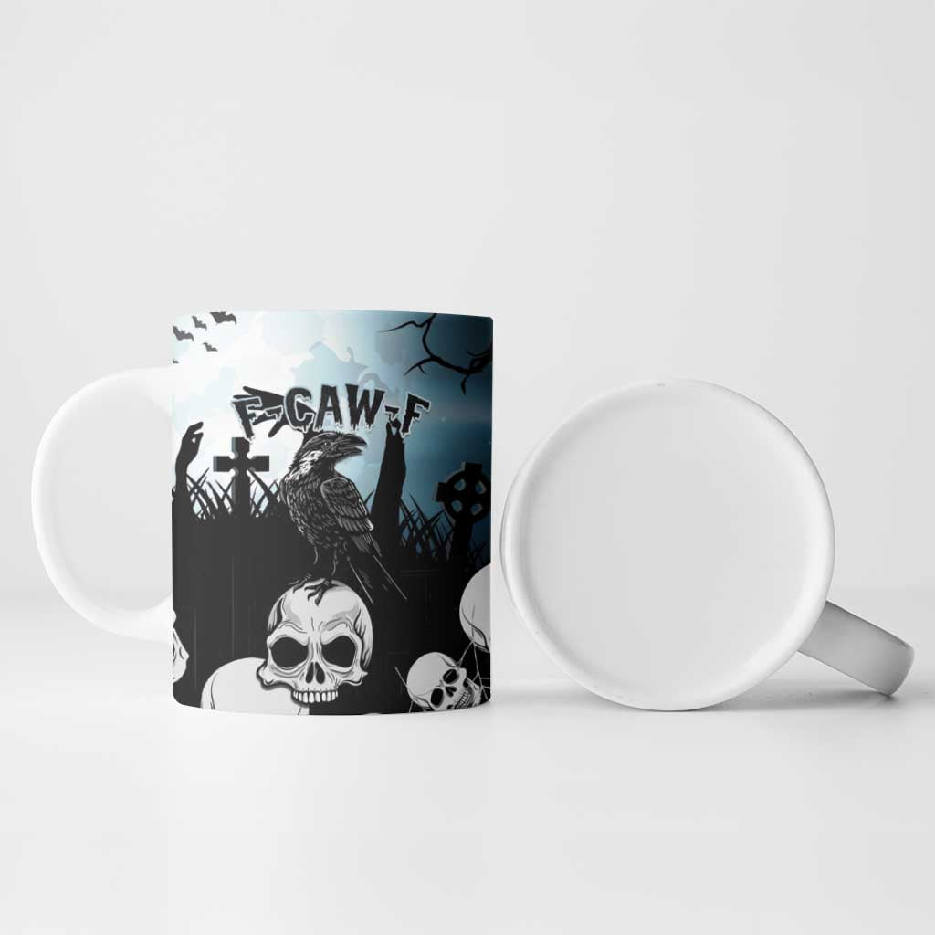 Personalized Funny Halloween F’Caw Raven Ceramic Mug Black Bird Crow With Skulls - Wonder Print Shop
