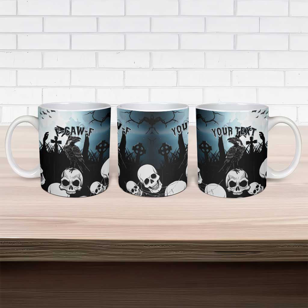 Personalized Funny Halloween F’Caw Raven Ceramic Mug Black Bird Crow With Skulls - Wonder Print Shop